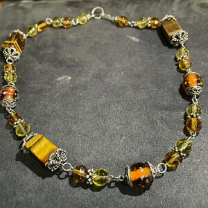 Vintage tiger eye auburn glass beaded necklace
